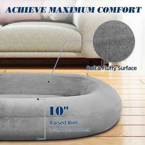 Inflatable Human Dog Bed, Infltable Giant Pet Bed with Washable Cover for People Adult Large Dog Bean Bag, Gray in Kuwait