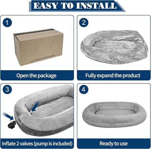 Inflatable Human Dog Bed, Infltable Giant Pet Bed with Washable Cover for People Adult Large Dog Bean Bag, Gray in Kuwait