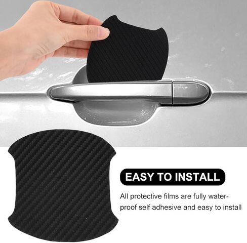 12pcs Car Door Handle Sticker, Carbon Fiber Anti Scratch Car Door Handle Protector for Truck SUV Car Door Handle(Black,12pcs) in Saudi Arabia