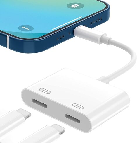 موزع محول سماعة رأس iPhone معتمد من rosyclo Apple MFi، 2 في 1 كابل محول لايتنينج مزدوج دونجل للموسيقى + الشحن + الاتصال + التحكم في مستوى الصوت، متوافق مع iPhone 12/11/XS/XR/8/7، iPad in Kuwait