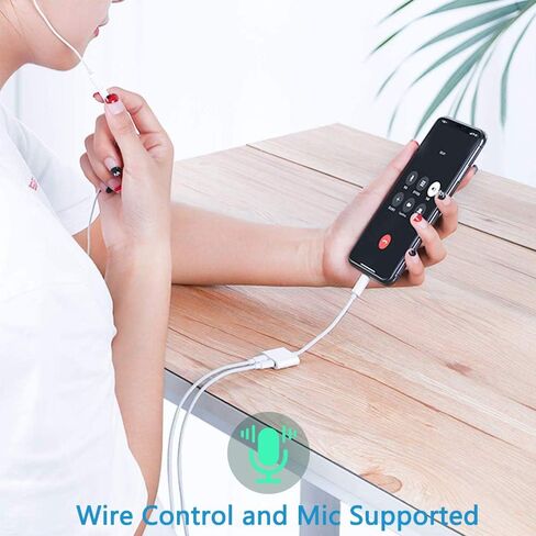 موزع محول سماعة رأس iPhone معتمد من rosyclo Apple MFi، 2 في 1 كابل محول لايتنينج مزدوج دونجل للموسيقى + الشحن + الاتصال + التحكم في مستوى الصوت، متوافق مع iPhone 12/11/XS/XR/8/7، iPad in Kuwait