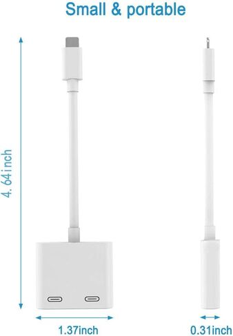 موزع محول سماعة رأس iPhone معتمد من rosyclo Apple MFi، 2 في 1 كابل محول لايتنينج مزدوج دونجل للموسيقى + الشحن + الاتصال + التحكم في مستوى الصوت، متوافق مع iPhone 12/11/XS/XR/8/7، iPad in Kuwait