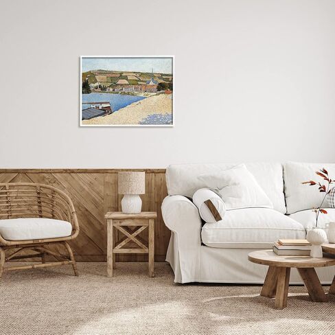 Stupell Industries Rural Waterside Town Boat Dock Distant Farmland, Design by Lettered and Lined, White Framed, 30 x 24 in Saudi Arabia