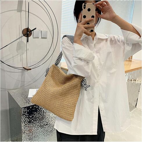 Casual Stylish Beach Bag, Straw Bag Summer Purse Shoulder Bag Straw Woven Handbag For Beach Vacation in Saudi Arabia