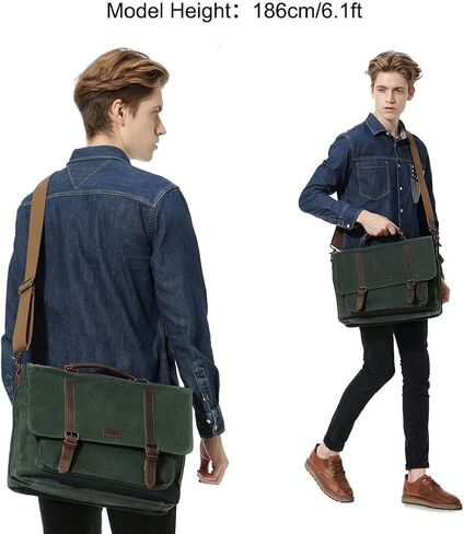 Kasqo Messenger Bag for Men, Vintage Waxed Canvas Water-Resistant 15.6 Inch Laptop Briefcase Shoulder Bag Satchel Bag for Work Business, Dark Grey in Saudi Arabia