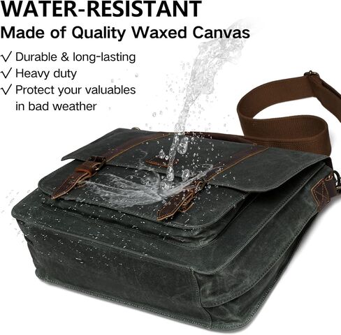 Kasqo Messenger Bag for Men, Vintage Waxed Canvas Water-Resistant 15.6 Inch Laptop Briefcase Shoulder Bag Satchel Bag for Work Business, Dark Grey in Saudi Arabia