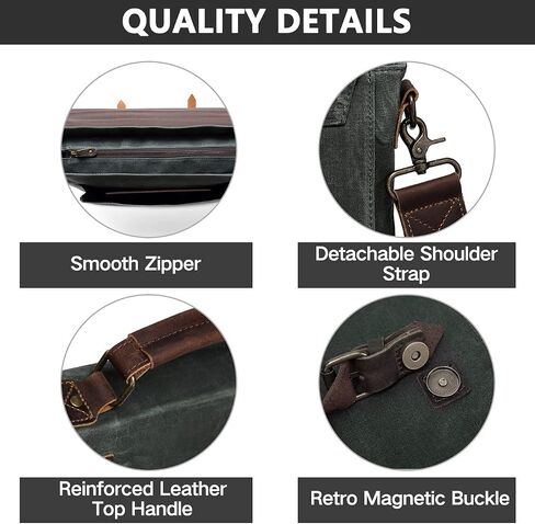 Kasqo Messenger Bag for Men, Vintage Waxed Canvas Water-Resistant 15.6 Inch Laptop Briefcase Shoulder Bag Satchel Bag for Work Business, Dark Grey in Saudi Arabia