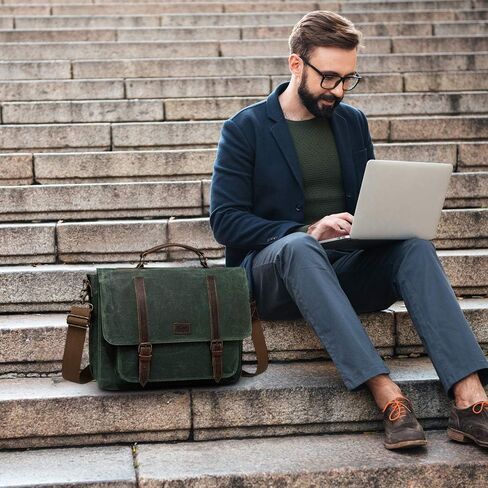 Kasqo Messenger Bag for Men, Vintage Waxed Canvas Water-Resistant 15.6 Inch Laptop Briefcase Shoulder Bag Satchel Bag for Work Business, Dark Grey in Saudi Arabia