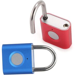 Smart Padlock Locker Lock: 2-Pack Blue & Red - Mini Fingerprint Padlock eLinkSmart Gym Lock with Colourful Metal 20 Fingerprints Keyless fits School Bag Luggage Toolbox Gym Locker