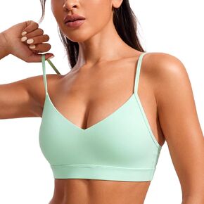 CRZ YOGA Butterluxe V-Neck Sports Bras for Women - Adjustable Thin Straps Padded Yoga Bra Basic Wireless Bra Camisole