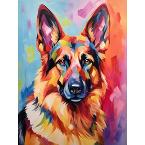 5D Diamond Art Painting Kits for Adults Colorful German Shepherd Dog Round Full Drill Gems Cross Stitch Art Kit Canvas Painting by Diamond Mosaic Craft for Home Decoration 30x40cm(2)