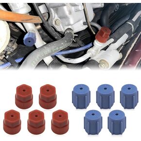10Pcs Air Conditioning Service AC System Charging Port Caps Fit for R134a AC System 5Red High & 5Blue Low (13mm & 16mm)