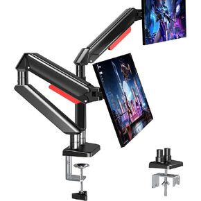 حامل شاشة مزدوج - حامل شاشة مزدوج قابل للتعديل بحركة كاملة مع زنبرك غاز لشاشات الكمبيوتر مقاس 13-32 بوصة، ذراع شاشة مثبت على المكتب مع مشبك C، قاعدة تثبيت بحلقة معدنية تحميل 4.4-19.8 رطل in Kuwait