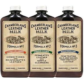 Leather Milk Leather Restoration Kit. Leather Cleaner, Conditioner, and Water Protector - No. 1-3 Leather Care Kit - All Natural, Non-Toxic. 2 Sizes. Made in The USA. Includes 3 Restoration Pads!