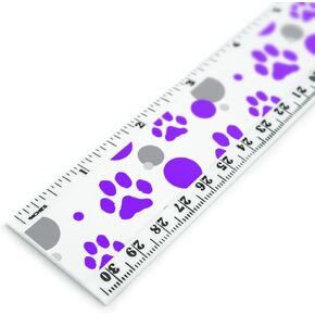 Paw Print Purple 12 Inch Standard and Metric Plastic Ruler