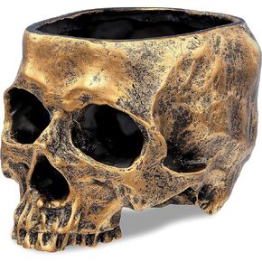 READAEER Skull Bowl Resin Skull Shaped Planter Flower Pot Candy Bowl for Home Office Indoor Desk Decorations (Gold)