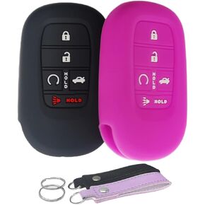 Silicone Key Fob Cover Remote Keyless Case Protector Compatible with Honda Accord Civic HR-V CR-V Pilot Sport SI EX EX-L Touring 2022 2023 2024 (5 Buttons Black + Pink)