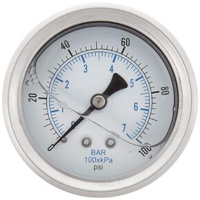 New Stainless Steel Liquid Filled Pressure GAUGE WOG Water Oil Gas 0 to 100 PSI Center Back Mount 0-100 1/4" NPT Male 2.5" FACE DIAL for Compressor Hydraulic AIR Tank