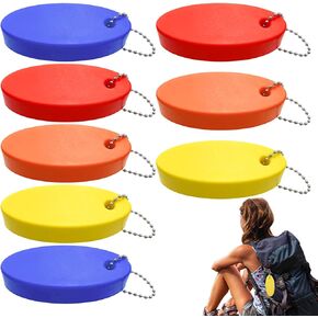 8 Pack Oval Foam Floating with Chains for Swimming Oval Float Key Ring Outdoor Water Sport and Climb Accessories for Boating Surfing Fishing Swimming (4 Colors)