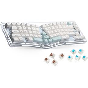 Programmable Bluetooth & Wired Mechanical Keyboard with Backlight, QMK Compiled Crystal Wireless Keyboard, Hot-Swappable Silent Switch, Ergonomic 70% Layout Keyboard