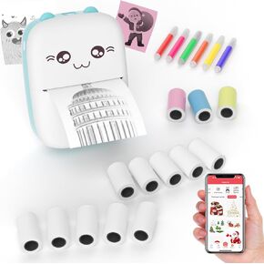 طابعة ملصقات بدون حبر، طابعة ملصقات حرارية صغيرة الحجم للجيب، طابعة محمولة بجيب بلوتوث مع 13 لفة من الورق الحراري، متوافقة مع هاتف IOS وAndroid للصور والمذكرات والملاحظات (أزرق). in Kuwait