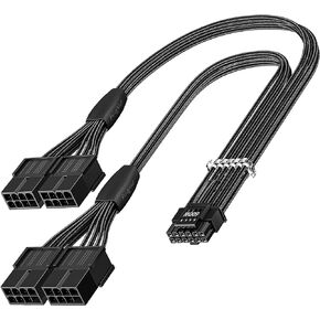 Fasgear PCI-e 5.0 Extension Cable: 16Pin(12+4) Male to PCIE 5.0 4x8(6+2) Pin Female Sleeved Extension Cable, 40cm 12VHPWR Cable Compatible for GPU GeForce RTX 3090Ti & RTX 4080 4090 (16AWG/Black)