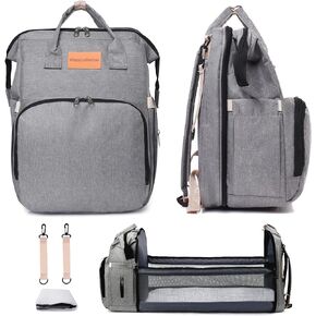 Diaper Bag Backpack with Changing Pad, Large, Travel Baby Bag in Gray