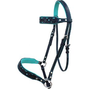 Horse Western Leather Floral Tooled Bitless Sidepull Bridle Reins 77RS34
