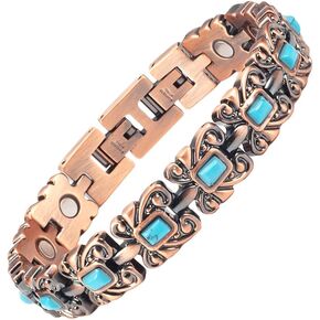 Magnetic Bracelets for Women & Men,Stainless Steel Copper Color Turquoise Magnet Therapy Bracelets, with 3500 Gauss Magnet,Fashion Jewelry Gift (Yellow Turquoise)