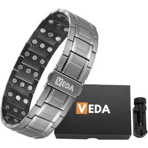 3X Strength Titanium Magnetic Bracelet – Magnetic Bracelets for Men – Premium Fold-Over Clasp & Adjustable Length with Sizing Tool (Black)
