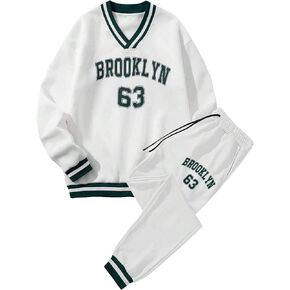 OYOANGLE Men's 2 Piece Tracksuit Letter Print Long Sleeve Pullover Sweatshirts and Jogger Sweatpants Set in Saudi Arabia