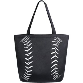 Stylish Baseball Lace Pattern Extra Large Canvas Shoulder Tote Top Storage Handle Bag for Gym Beach Weekender Travel Reusable Grocery Shopping