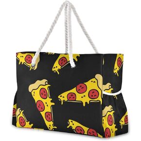 ALAZA Beach Bag, Macaron Donuts Black Shoulder Beach Tote with Cotton Rope Handles