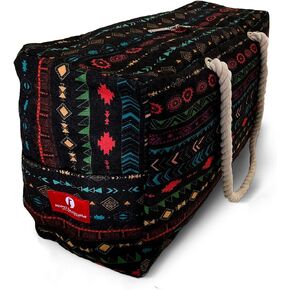 Red Suricata Boho Beach Bag - Tribal Design Large Waterproof Canvas Beach Tote
