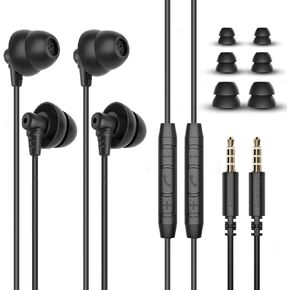 Avantree Lullaby E20 - [2 Pairs] 3.5mm AUX Wired in-Ear Sleep Headphones with Tiny Earbuds for Side Sleepers & Small Ears, Ultra Soft Noise Canceling Sleep Earphones with Mic & Volume Control