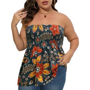 Comeon Plus Size Tube Top for Women Strapless Pleated Off The Shoulder Tops Sexy Summer Tunic Tank Top Soft Casual Cami