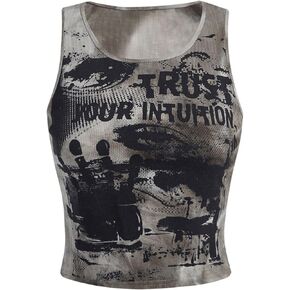 SOLY HUX Women's Graphic Tank Tops Y2k Gothic Scoop Neck Sleeveless Tops Summer Going Out Top