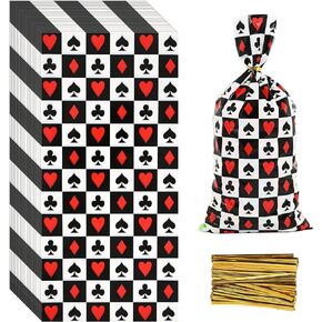 Lecpeting 100 Pcs Casino Treat Bags Poker Cellophane Plastic Candy Bags Casino Goodie Storage Bags Casino Party Favor Bags with Twist Ties for Casino Theme Birthday Party Supplies