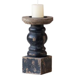 Wooden Black Candle Holder, Decorative Candle Holders for Table, Rustic Pillar Candle Holder, Table Centerpieces for Dining Room, Shabby Chic Candlestick, Home Decor (3.9" x 3.9" x 7.1")
