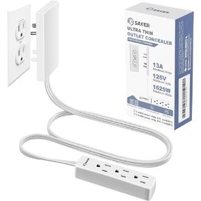 Saker Outlet Cover Extension Cord | 5ft Flat Plug Extension Cord with 3 Outlets,1625W | Universal Size Baby Proof Outlet Cover Power Strip for Kitchen, Home and Office(Dual 5ft)