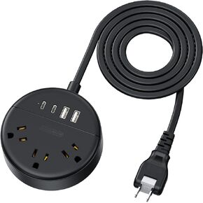 NTONPOWER 2 Prong Power Strip, 3 Outlets & 2 USB C & 2 USB A, 1875W/15A 2 Prong to 3 Prong Outlet Adapter, Rotating Plug, Wall Mount, 2 Prong Extension Cord 5 ft, Two Prong Power Strip for Older House