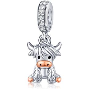 Highland Cow Charm for Bracelet Cow Bead Charms 925 Sterling Silver Highland Cow Gift for Necklace Jewelry for Girls Women Cow lover