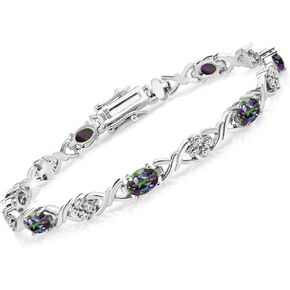 Gem Stone King 925 Sterling Silver Green Mystic Topaz Tennis Bracelet For Women (4.80 Cttw, Gemstone Birthstone, Oval 6X4MM, 7 Inch)