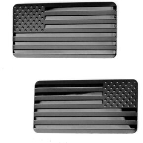 MULL 2X USA Metal Flags 2 inches by 1 inch Black Embossed Decals Emblems 2pcs Set (Black, 2"x1")