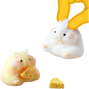 2 Pack Hamster with Cheese Silicone Figures, Super Soft Adorable Gifts for Teens Kids Men Women, Small Hamster Decor for Home Office Desktop