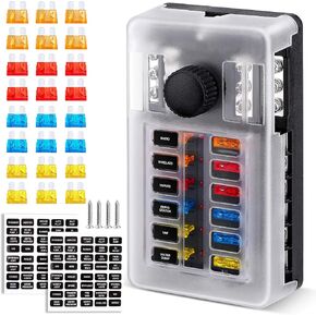 EXTRACTME ترقية 12 طريقة صندوق كتلة الصمامات مع الإبهام ومؤشر LED، 12 دائرة شفرة حامل صندوق الصمامات مع ملصق ملصق غطاء مقاوم للرطوبة للحافلة السلبية لـ 12V / 24V Auto Car RV Marine Boat and Yacht in Kuwait