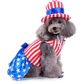 4th of July Dog Dress, Uncle Sam Costume for Pets, USA Flag Cats Costumes for Independence Day, National Day Boy Large