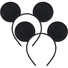 Mouse Ears Headbands, Solid Black Costume Ears Headbands for Boys Girls Christmas Birthday Party Halloween Mouse Themed Party Favors Supplies, Pack of 2
