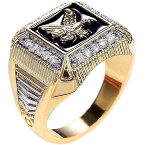 925 Sterling Silver Mens Ring Eagle Pattern Hip hop Square Ring Fashion Cubic Zirconia Full Diamond Ring 18k Yellow Gold Eternal Engagement Wedding Cocktail Party Ring for Mens ST.226 (10)