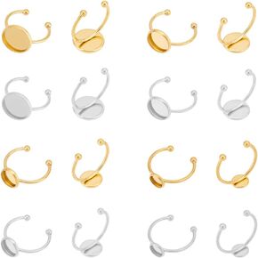 UNICRAFTALE 20pcs Half Round Blank Dome Finger Ring 6mm Tray Stainless Steel Cuff Pad Ring with Transparent Glass Cabochons Metal Cuff Bezel Rings Set for Ring Making